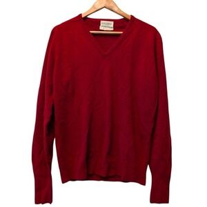 Sakowitz Mens Red 100% 2 Ply Cashmere V-Neck Sweater Vintage Made in‎ USA Medium
